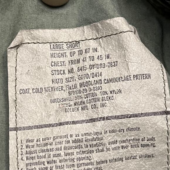 Vintage US Army M65 Field Jacket Mens Large Short Woodland Camo Cold Weather 90s - Picture 6 of 9